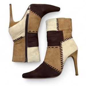 Patchwork Stiletto Booties – Size 8.5 Boho Western Artsy Boots Y2K